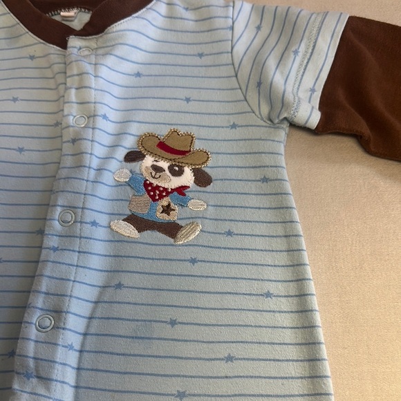 Pekkle Blue Striped Baby Onesie with Brown Trim - Picture 4 of 5